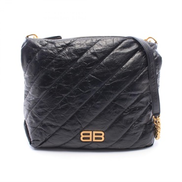 BALENCIAGA Crush Hobo Medium Shoulder Handbag 806487 leather Black Used Women