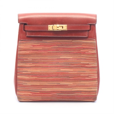 HERMES Kelly Ado PM Rucksack Backpack Box calf Vibrato leather Rouge H Used D