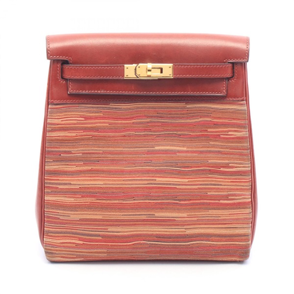 HERMES Kelly Ado PM Rucksack Backpack Box calf Vibrato leather Rouge H Used D