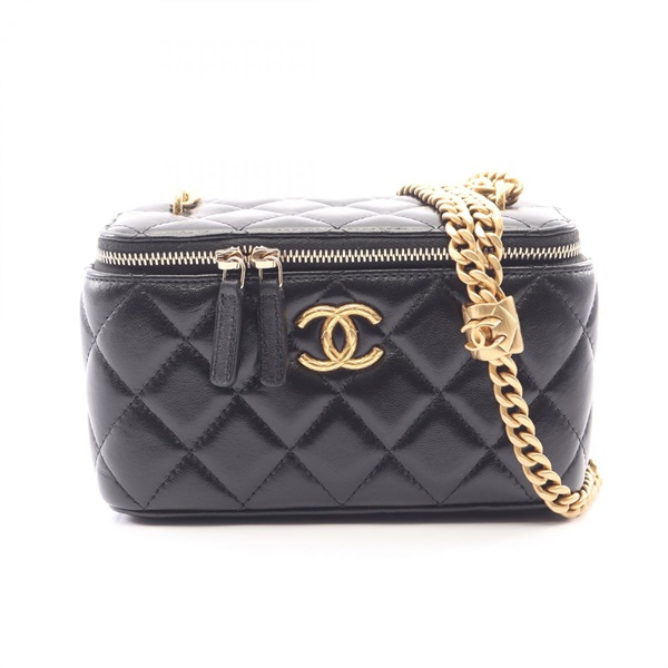 CHANEL Matelasse Vanity Chain Crossbody Shoulder Bag Lamb leather Black GHW Used