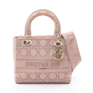 Christian Dior LADY D-LITE Medium Cannage Crossbody Handbag canvas Pink Used