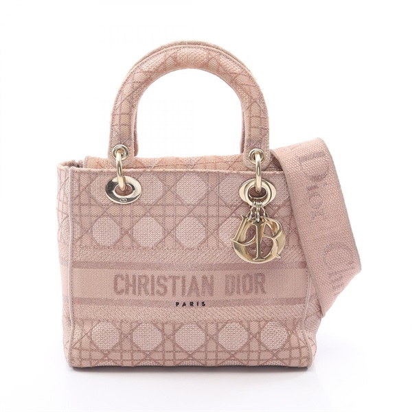 Christian Dior LADY D-LITE Medium Cannage Crossbody Handbag canvas Pink Used