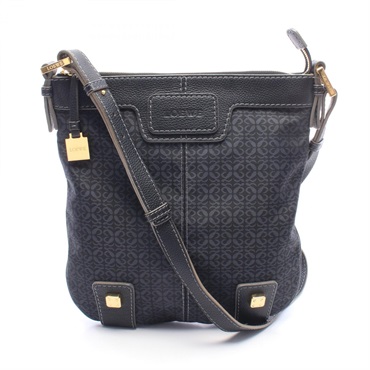 LOEWE New Road Line Shoulder Crossbody Bag canvas leather Black Navy Used Women