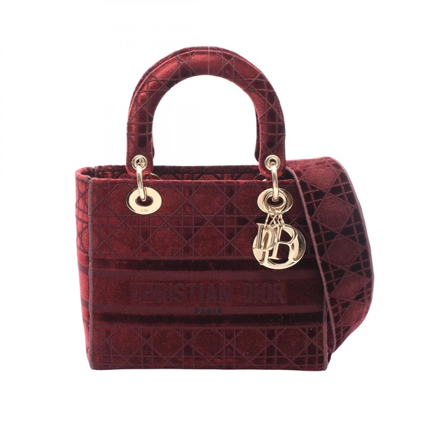 Christian Dior LADY D-LITE Medium Shoulder Crossbody Handbag Fabric Purple Used