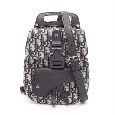 Christian Dior Gallop Oblique Rucksack Backpack canvas leather Beige Navy Used