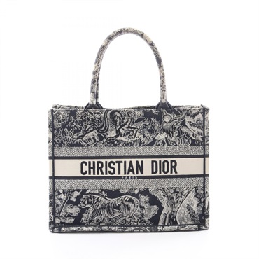 Christian Dior BOOK TOTE Medium Toile de Jouy Handbag canvas Navy White Used