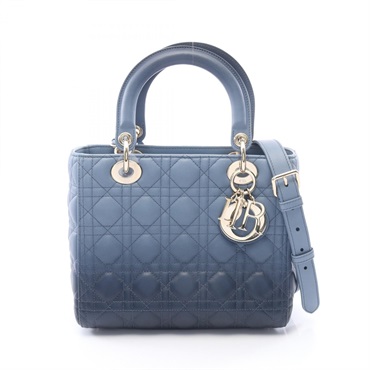 Christian Dior LADY DIOR Cannage Shoulder Handbag leather Blue Navy Used Women