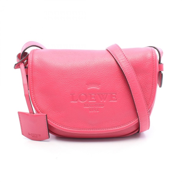 LOEWE Heritage Logo Shoulder Crossbody Bag leather Pink Used Women