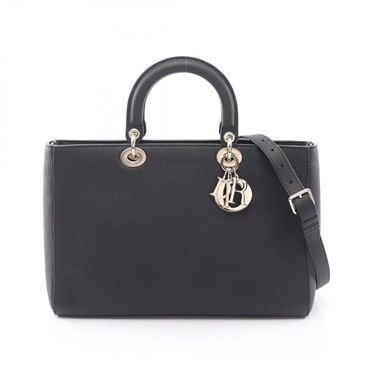 Christian Dior Lady D-Sire Large shoulder crossbody Handbag leather Black Used