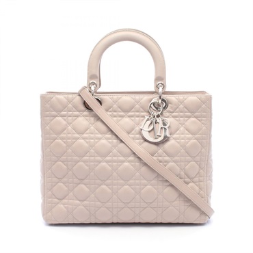 Christian Dior Lady Dior Large Shoulder Crossbody Handbag leather Beige Used