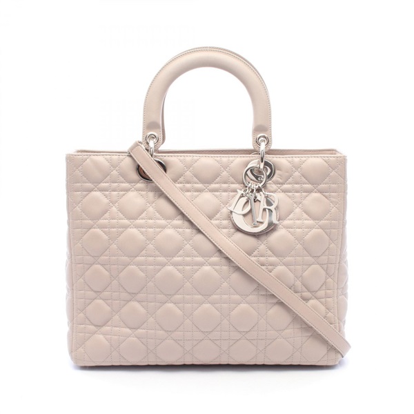 Christian Dior Lady Dior Large Shoulder Crossbody Handbag leather Beige Used