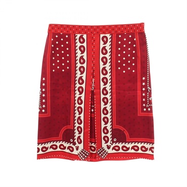 HERMES Twillaine Skirt 2H0315DU silk Red White Bordeaux Used Women #36