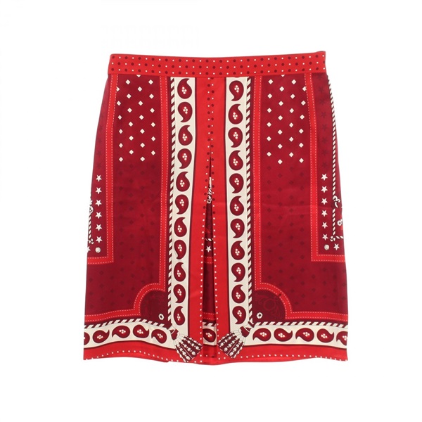 HERMES Twillaine Skirt 2H0315DU silk Red White Bordeaux Used Women #36