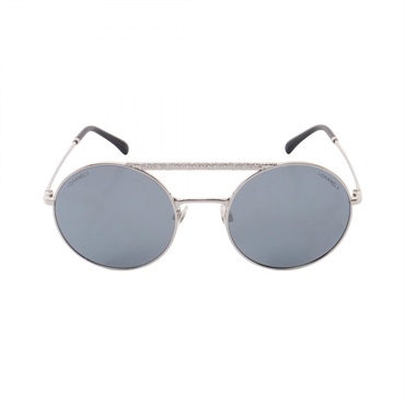 CHANEL COCO Mark Round Sunglasses Eyewear 4232 Metal Plastic Gray Used Women CC