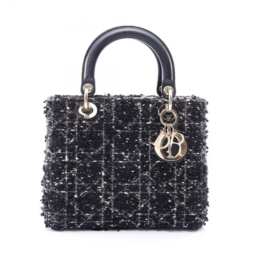 Christian Dior LADY DIOR tote Handbag Fabric leather Black White Used Women