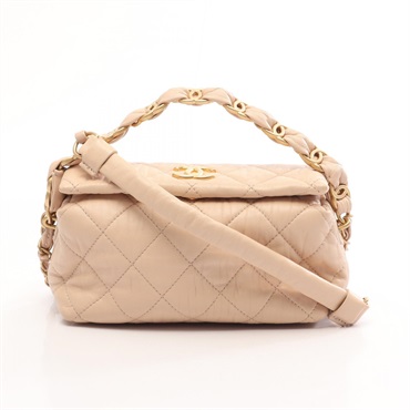 CHANEL Matelasse Chain Crossbody Shoulder Handbag AS2479 Lamb leather Beige Used