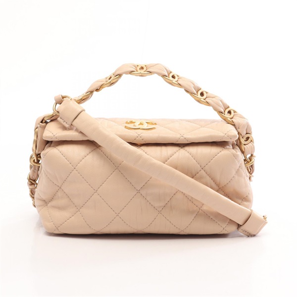 CHANEL Matelasse Chain Crossbody Shoulder Handbag AS2479 Lamb leather Beige Used