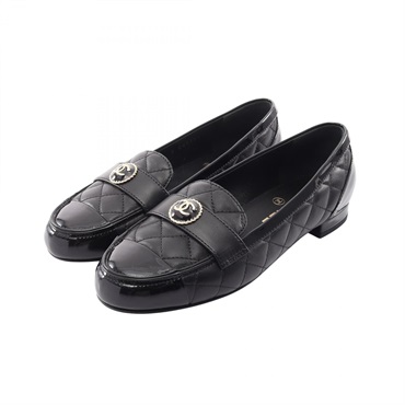 CHANEL COCO Mark Matelasse Loafers Shoes #35 1/2 G45122 leather Patent leather