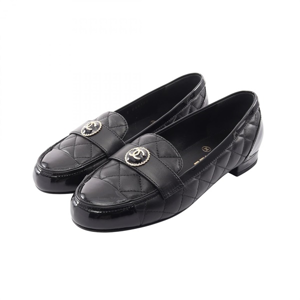 CHANEL COCO Mark Matelasse Loafers Shoes #35 1/2 G45122 leather Patent leather