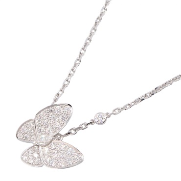 Van Cleef & Arpels Two Butterfly Diamond Necklace Pendant 18KWG Gold Used Women