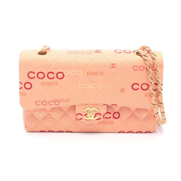 CHANEL COCO print Matelasse W flap Chain Shoulder Crossbody Bag canvas leather