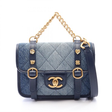 CHANEL Mini Matelasse Chain Shoulder Crossbody Bag AS5132 denim leather GHW Used