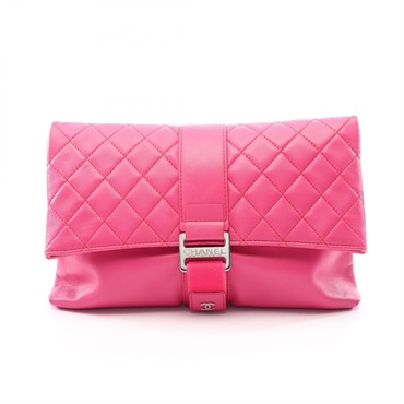 CHANEL Matelasse Clutch Party Bag Purse Lambskin leather Pink SHW Used Women CC