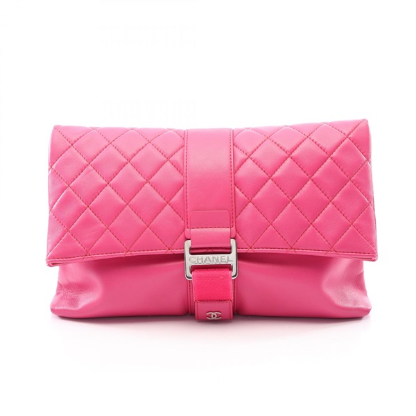 CHANEL Matelasse Clutch Party Bag Purse Lambskin leather Pink SHW Used Women CC