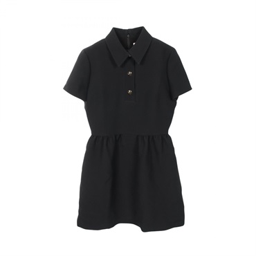 Christian Dior CD Button Shirt Dress 111R07A1166 wool silk Black Preowned #36