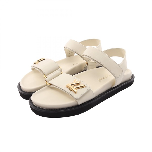 LOUIS VUITTON LV Sunset Line Sandals Flat Shoes 37 1/2 leather White Preowned LV