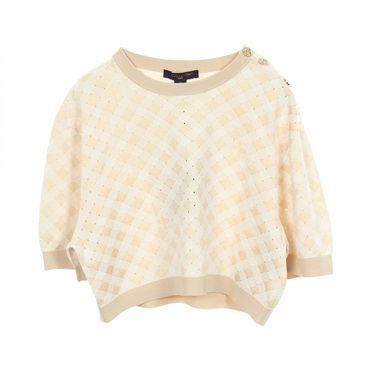 LOUIS VUITTON Gingham Check Cropped Knit Shirt RW242WW MUS FRKS23 Rayon silk #XS