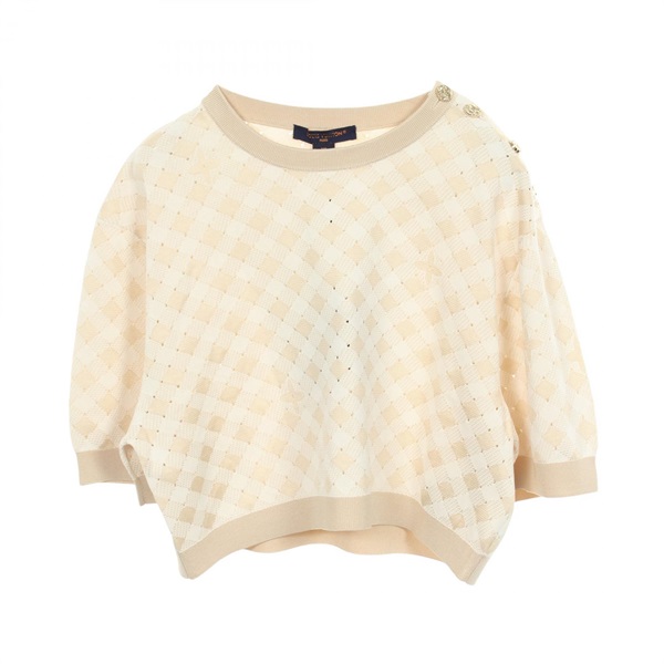 LOUIS VUITTON Gingham Check Cropped Knit Shirt RW242WW MUS FRKS23 Rayon silk #XS