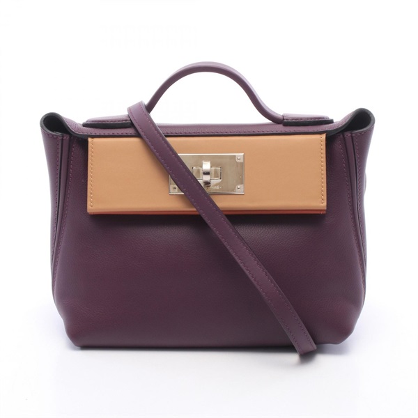 HERMES 24/24 21 Mini Shoulder Crossbody Handbag Evercolor leather Cassis SHW U