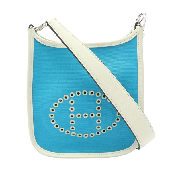 HERMES Neo Evelyne TPM Shoulder Crossbody Bag canvas leather Blue Aztec SHW B
