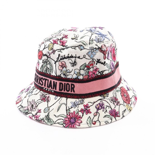 Christian Dior D-Bobby Bucket Florilege Embroidery hat 58cm cotton White used