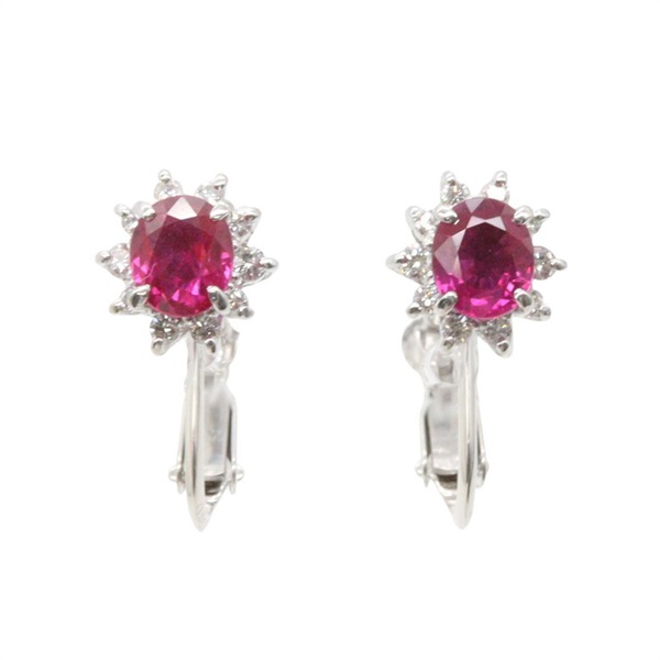 JEWELRY Ruby Earring Pt900 Platinum Diamond 14KWG White Gold Red Used women
