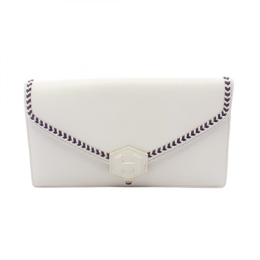 HERMES Vintage Clutch Mini Bag Pouch leather White GHW Used Women H