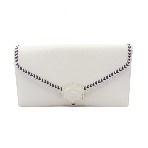HERMES Vintage Clutch Mini Bag Pouch leather White GHW Used Women H