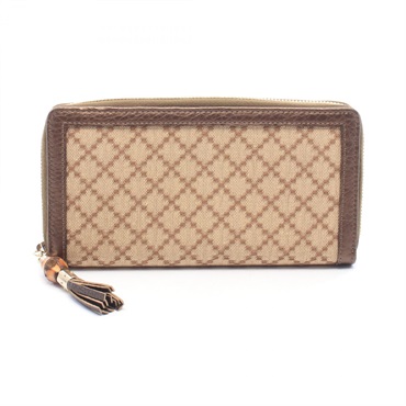 GUCCI Diamante Bamboo Around zip long wallet purse canvas leather Beige Used