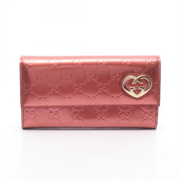 GUCCI Lovely Bifold purse long wallet Patent leather Pink Used Women