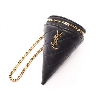 SAINT LAURENT PARIS Micro Cone Pouch Bag Charm leather Black GHW Used Women