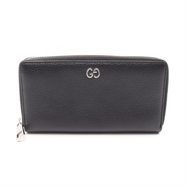 GUCCI GG Metal zip Around long wallet purse 473928 leather Black Used unisex