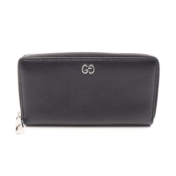 GUCCI GG Metal zip Around long wallet purse 473928 leather Black Used unisex