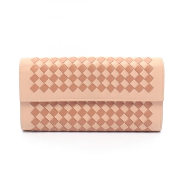 BOTTEGA VENETA Intrecciato Bifold purse wallet leather Pink Brown Used Women