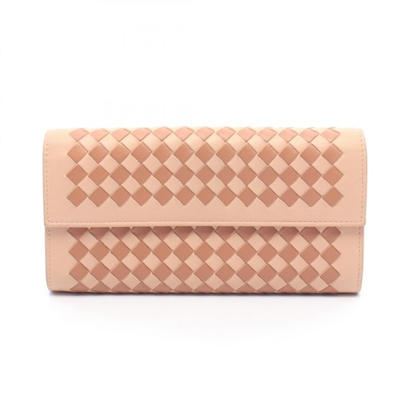 BOTTEGA VENETA Intrecciato Bifold purse wallet leather Pink Brown Used Women