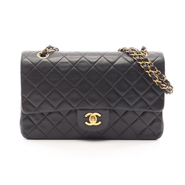 CHANEL Matelasse W flap chain Shoulder Bag Lambskin Black Used Women GHW