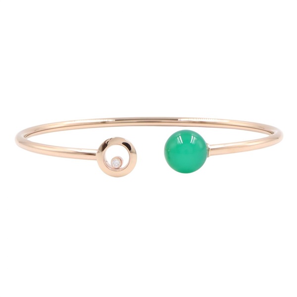 Chopard Happy Diamond Planet Green Agate Bracelet Bangle 18KRG Gold Used Women