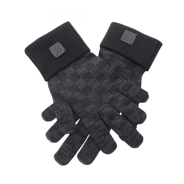 LOUIS VUITTON Gloves Neo Petite Damier #S M77992 wool leather Black Gray Used