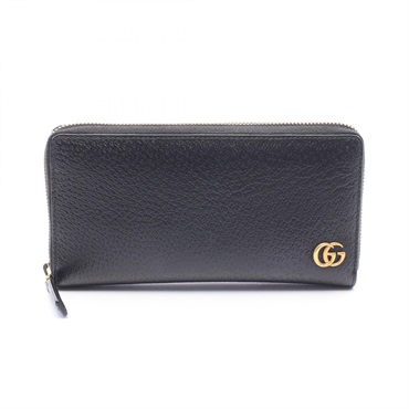 GUCCI GG Marmont Around zipper long wallet purse 428736 leather Black Used Women