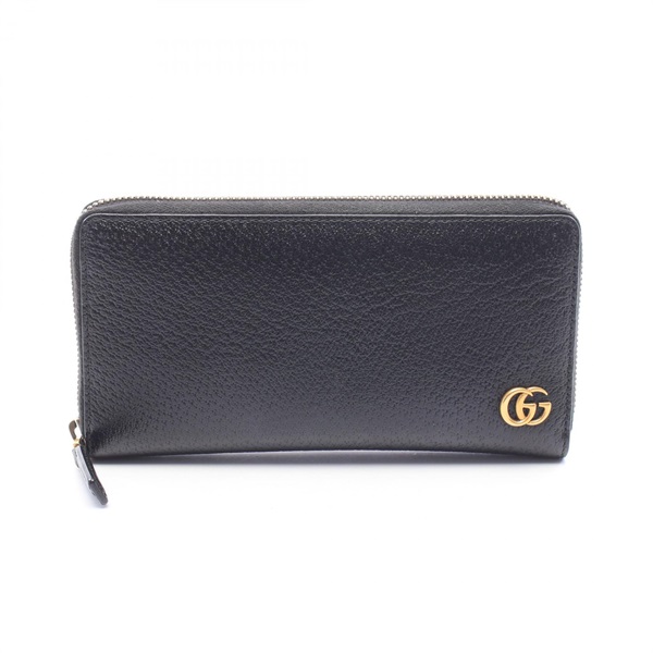 GUCCI GG Marmont Around zipper long wallet purse 428736 leather Black Used Women